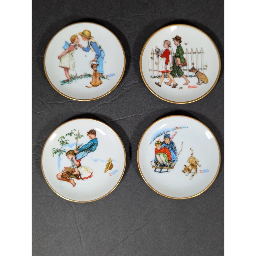 Vtg Set of (4) Gorham Norman Rockwell Four Seasons Series 1949 Mini Plates